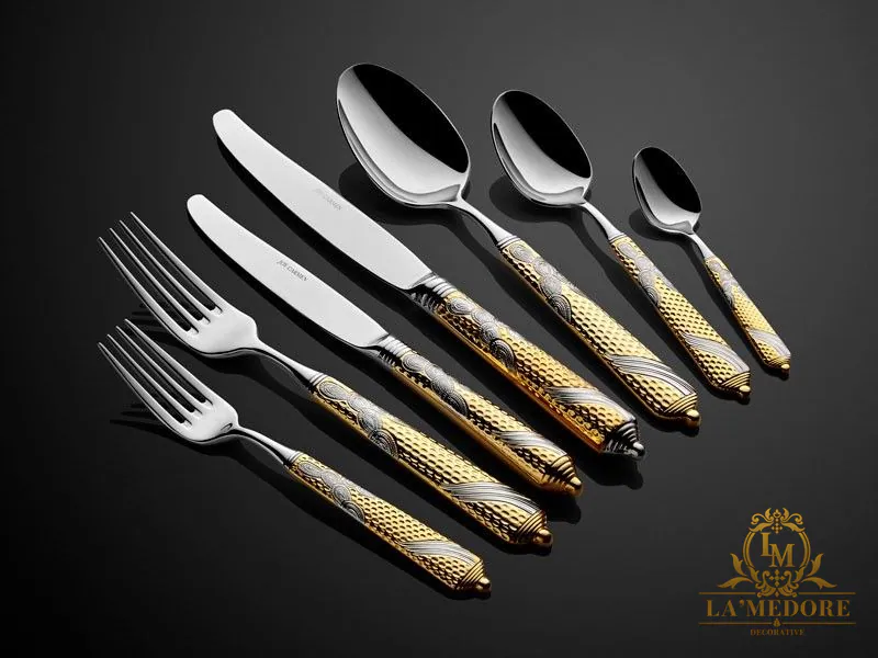Embossed Yarım Gold çatal kaşık bıçak takımı 89 parça, ürün fotoğrafı