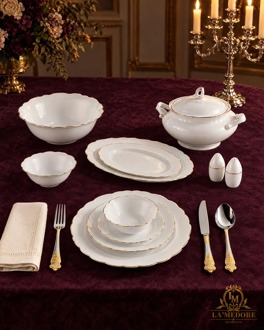 Elegance Gold + Imperial Yarım Gold 12 Kişilik Sofra Seti, sofra sunumu