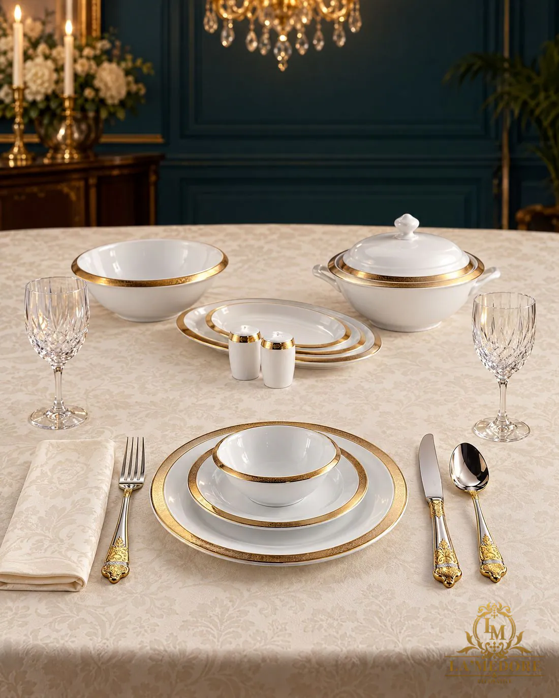 Spring Gold + Imperial Yarım Gold 12 Kişilik Sofra Seti, sofra sunumu